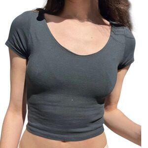 Brandy Melville Women's Black Crop Top with built in bra